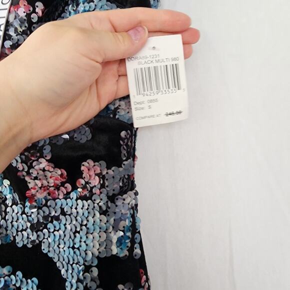 DRESS the POPULATION Women's S Allison Black Velvet Dress Sequins Midi NWT - Picture 4 of 11